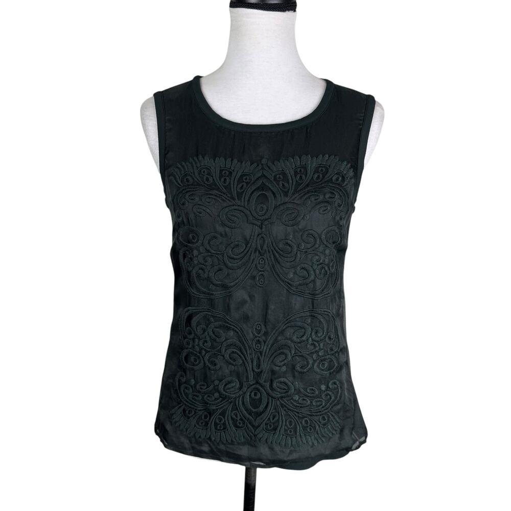 Worth Black Embroidered Pattern Sleeveless Neck Lightweight Camisole Tank Top